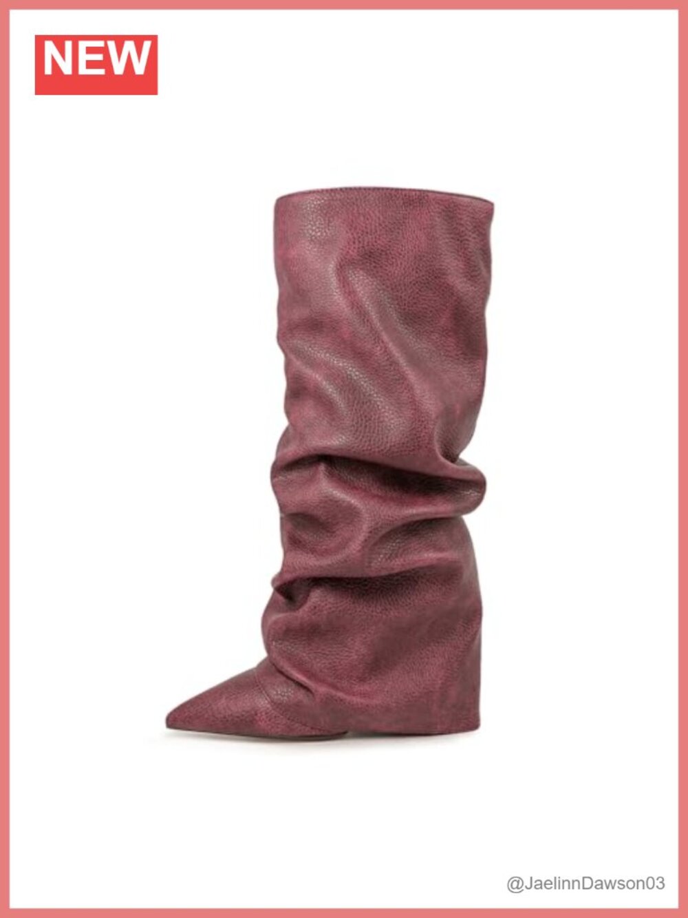 Knee-High Stiletto Wedge Boots Pointed Toe Fold Over Pleated Slouchy Wide Calf